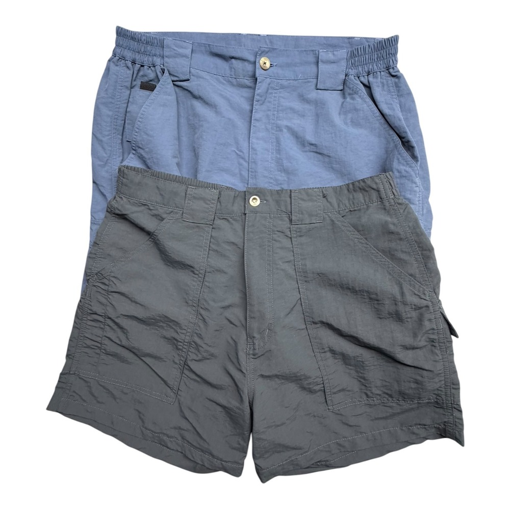 Lot of 2 World Wide Sportsman Mens Nylon Cargo Fishing Shorts Blue Grey 34